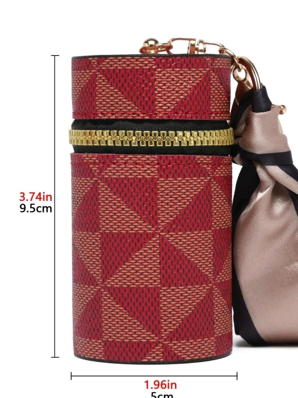 Red Geometric Mini Lipstick Keychain Holder